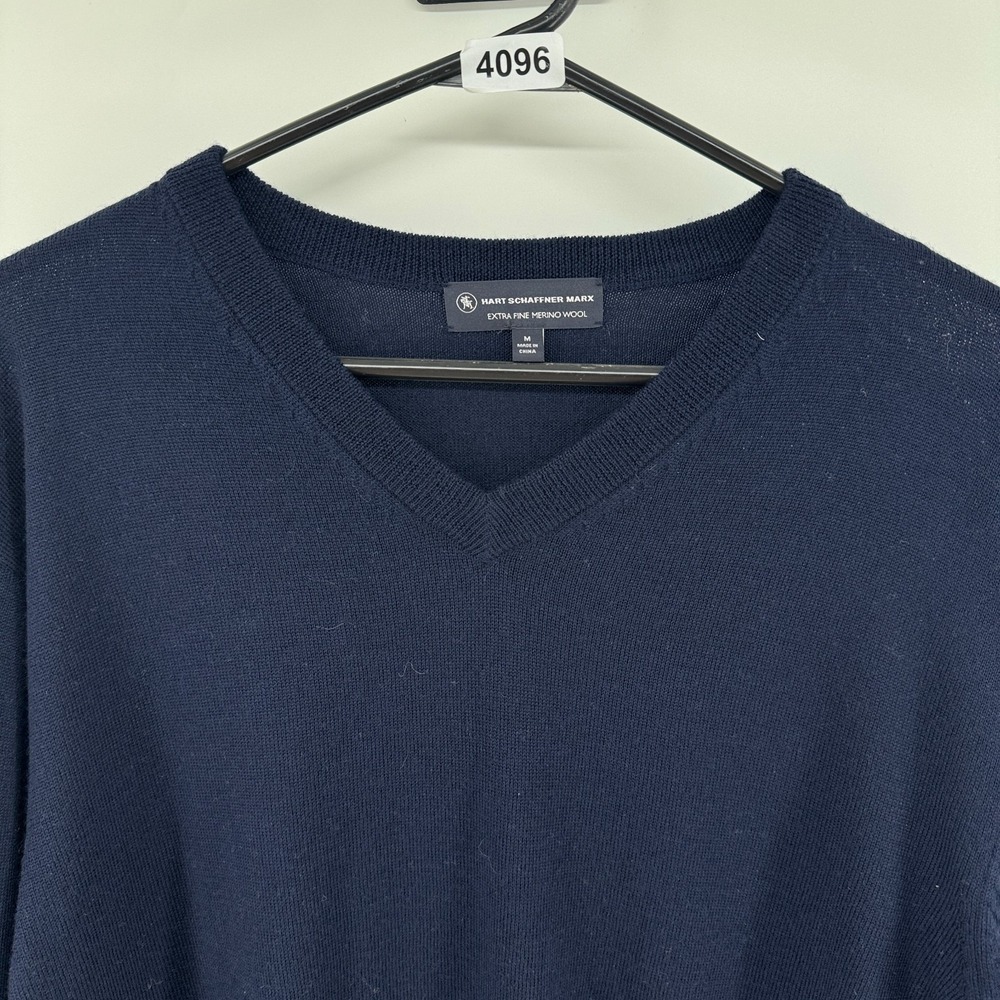 Hart Schaffner Marx Mens M Extra Fine Merino Wool V-Neck Pullover Sweater Navy - Picture 2 of 7